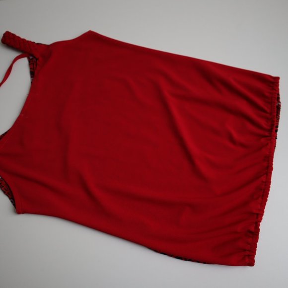 Red Mesh See-Through Sleeveless Petite Blouse - Picture 6 of 8